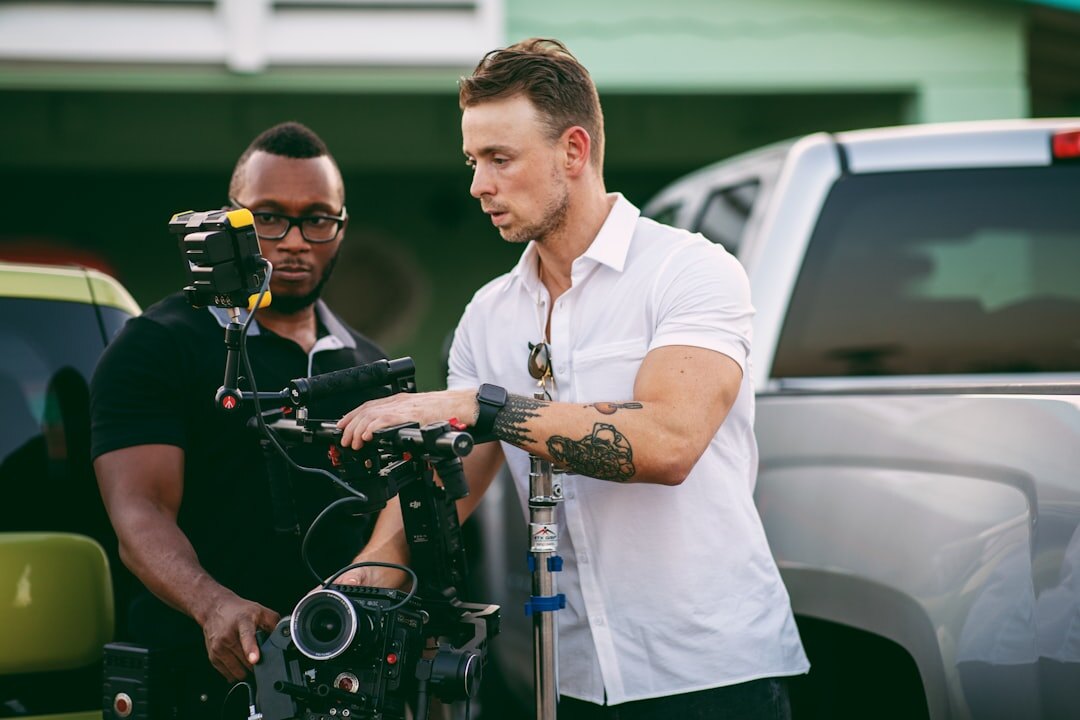 film crew working on set